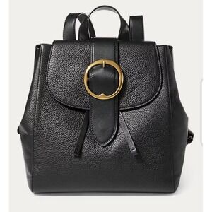 Polo Ralph Lauren Black Pebbled Leather Buckle Lennox Backpack Bag Gold Hardware